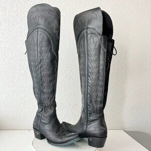 Lane LEXINGTON Over the Knee Womens Cowboy Boots 9 Black Western Cowgirl Lace Up